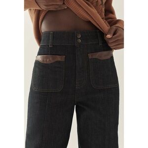 Anthropologie Maeve Colette Contrast Stitch High Rise Crop Wide Leg Jeans Denim